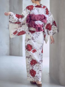 画像21: 【即日発送】紅白牡丹百合柄浴衣【浴衣３点セット 浴衣/帯/下駄】[OF04] (21)