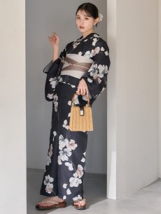 画像6: 送料無料！【即日発送】フローラルブラック浴衣【浴衣３点セット 浴衣/帯/下駄】[OF04] (6)