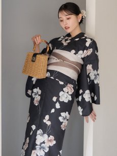 画像7: 送料無料！【即日発送】フローラルブラック浴衣【浴衣３点セット 浴衣/帯/下駄】[OF04] (7)