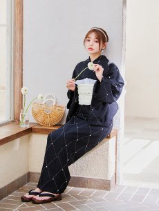 画像14: 【即日発送】セパレートアーガイルビジュー浴衣【浴衣4点セット 浴衣/帯/下駄】 [YMT] (14)