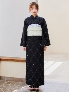 画像4: 【即日発送】セパレートアーガイルビジュー浴衣【浴衣4点セット 浴衣/帯/下駄】 [YMT] (4)