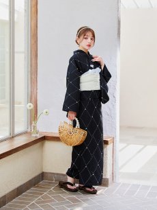 画像6: 【即日発送】セパレートアーガイルビジュー浴衣【浴衣4点セット 浴衣/帯/下駄】 [YMT] (6)