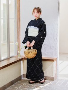 画像8: 【即日発送】セパレートアーガイルビジュー浴衣【浴衣4点セット 浴衣/帯/下駄】 [YMT] (8)