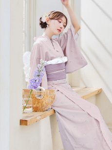 画像1: 【即日発送】セパレートアーガイルビジュー浴衣【浴衣4点セット 浴衣/帯/下駄】 [YMT] (1)