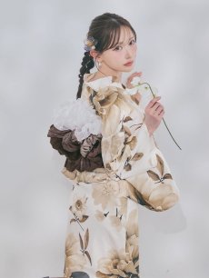 画像8: 【即日発送】送料無料！1人で簡単に着られる！ワンピース / セパレート浴衣セット　ホワイトエレガントフラワー浴衣【浴衣4点セット 浴衣/帯/下駄】[OF04] (8)
