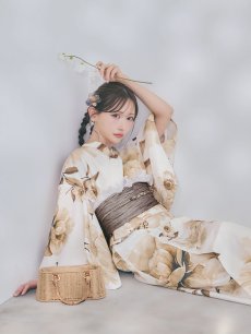 画像12: 【即日発送】送料無料！1人で簡単に着られる！ワンピース / セパレート浴衣セット　ホワイトエレガントフラワー浴衣【浴衣4点セット 浴衣/帯/下駄】[OF04] (12)