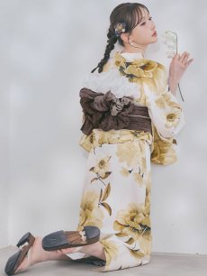 画像12: 送料無料！1人で簡単に着られる！ワンピース / セパレート浴衣セット　ホワイトエレガントフラワー浴衣【浴衣4点セット 浴衣/帯/下駄】[OF04]【予約 / 5月下旬発送予定】 (12)