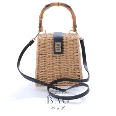 画像1: バンブーハンドル/レザー×スプリットラタンカゴバッグ[HC02] (1)