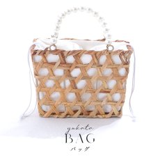 画像1: パールハンドル八つ編み台形カゴバッグ[HC02] (1)