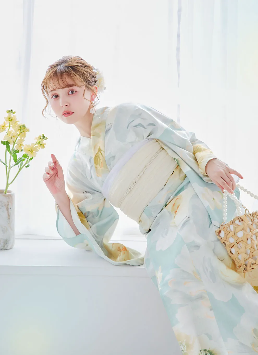 ニュアンス牡丹ペールトーン浴衣