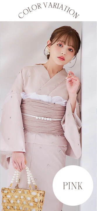 格子柄ビジュー浴衣 ピンク