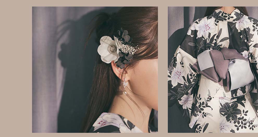 菅野結以さん着用 セパレート浴衣 トップス&スカートタイプ アイボリー&ホワイトリリー3