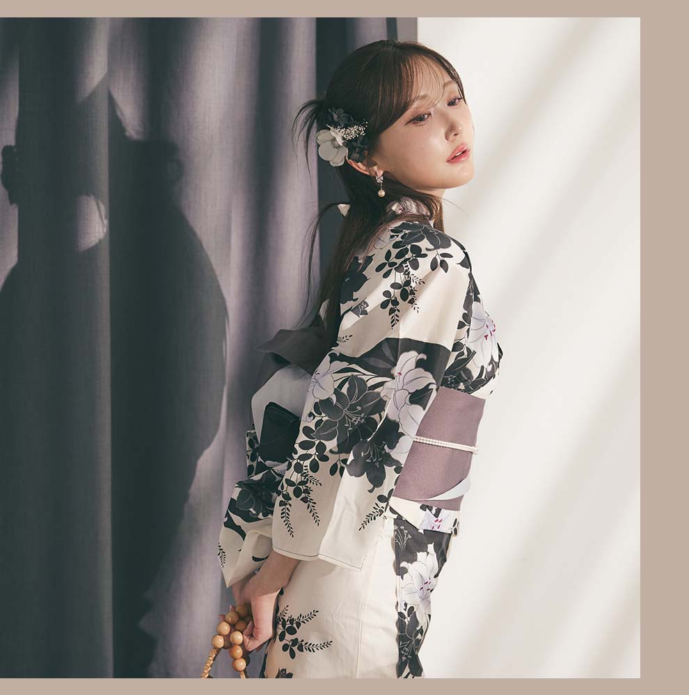 菅野結以さん着用 セパレート浴衣 トップス&スカートタイプ アイボリー&ホワイトリリー4