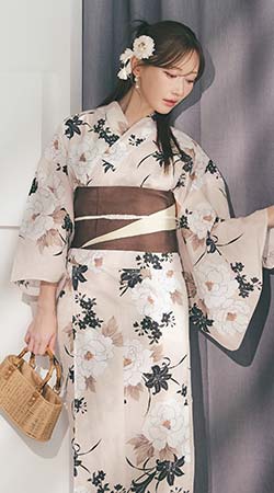 菅野結以さん着用 セパレート浴衣 トップス&スカートタイプ ベージュ