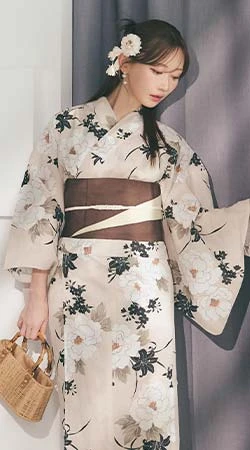 菅野結以さん着用 セパレート浴衣 トップス&スカートタイプ ベージュ
