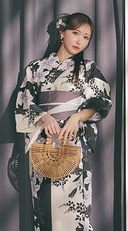 菅野結以さん着用 セパレート浴衣 トップス&スカートタイプ ホワイトブラック