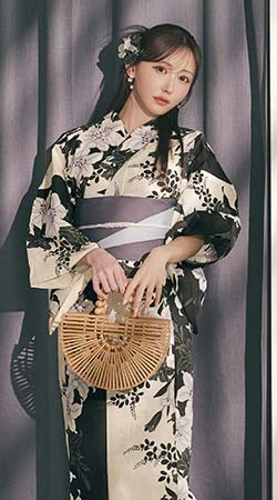 菅野結以さん着用 セパレート浴衣 トップス&スカートタイプ ホワイトブラック