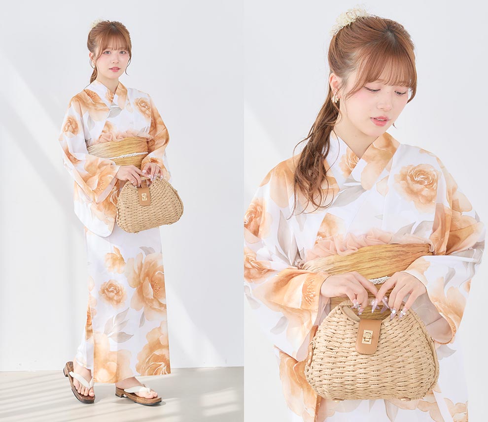 kirariさん着用 クラシカルオレンジフラワー浴衣2