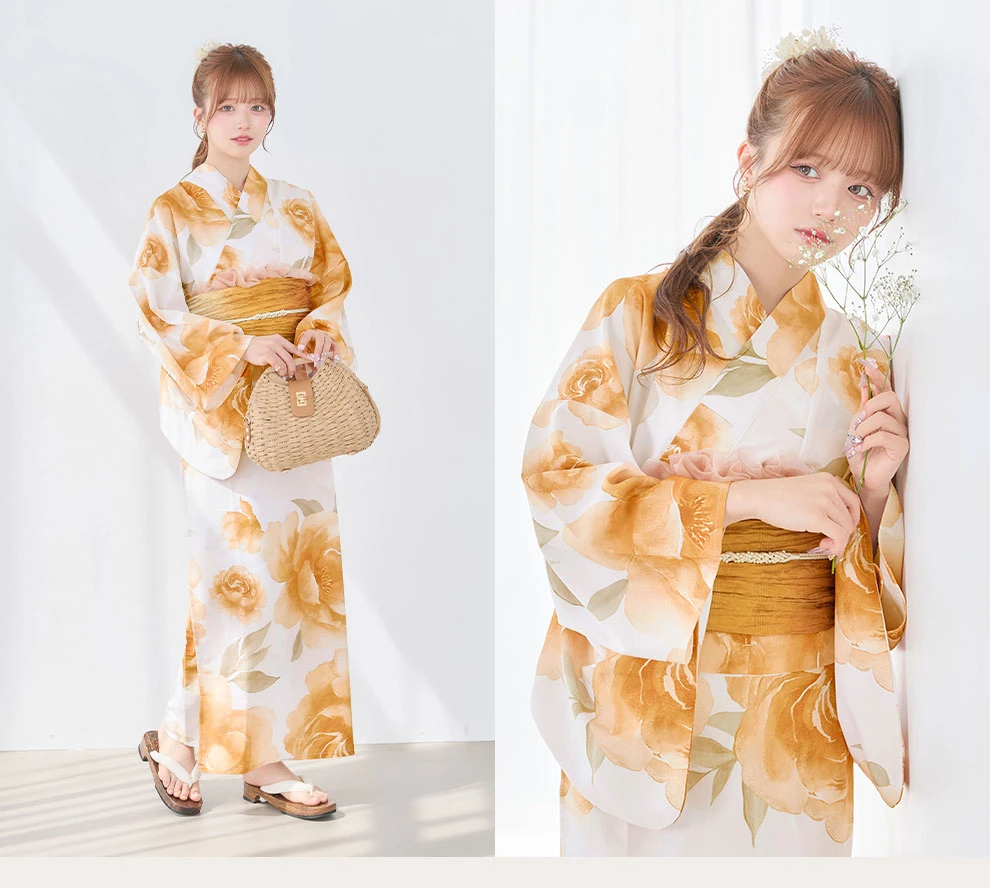Kirariさん着用 クラシカルオレンジフラワー浴衣2