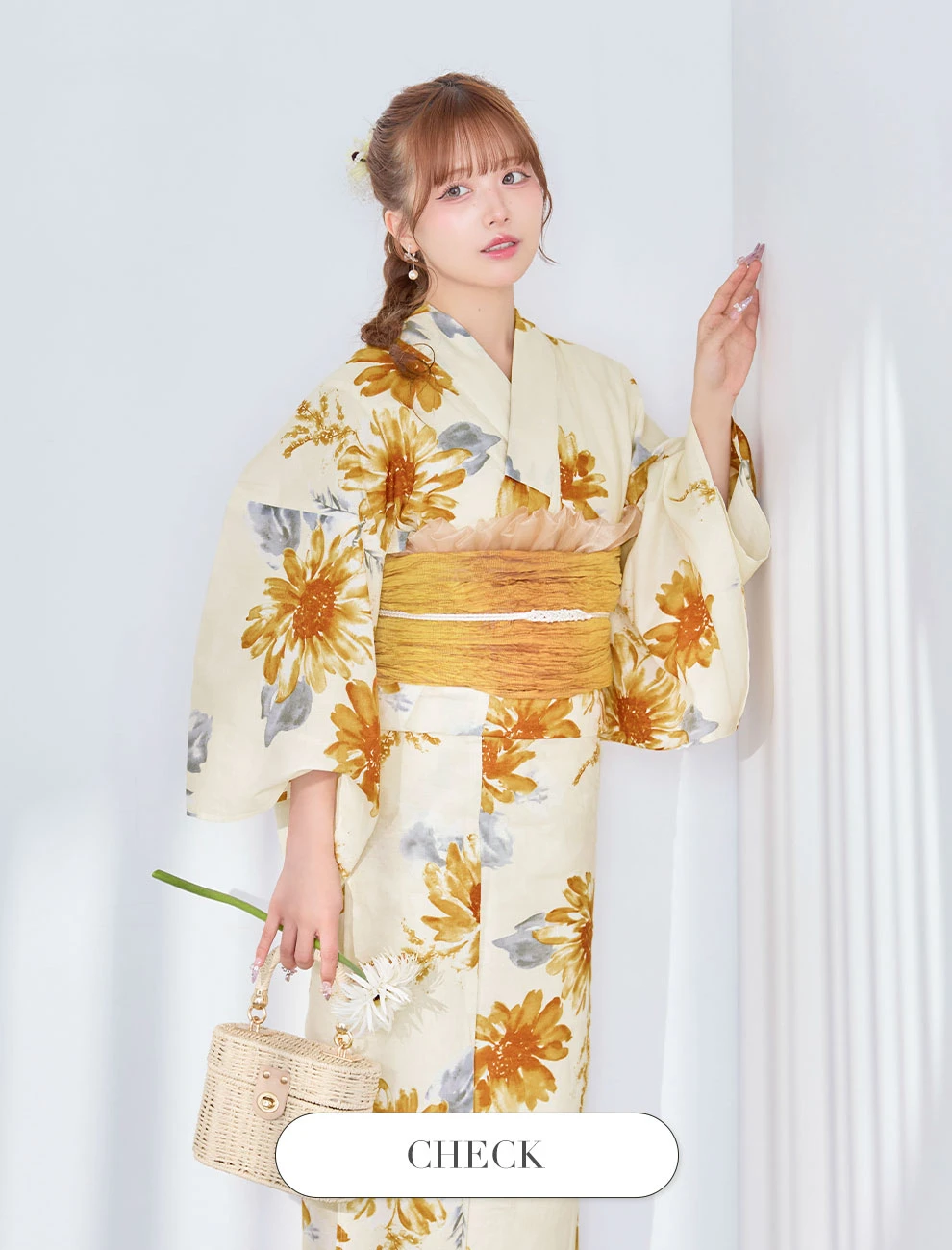 Kirariさん着用 イエローサンフラワー浴衣1