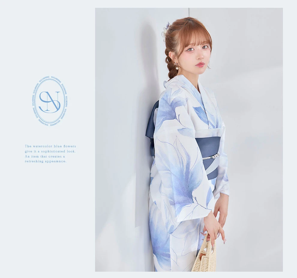 Kirariさん着用 凛と咲く清涼蒼花浴衣2