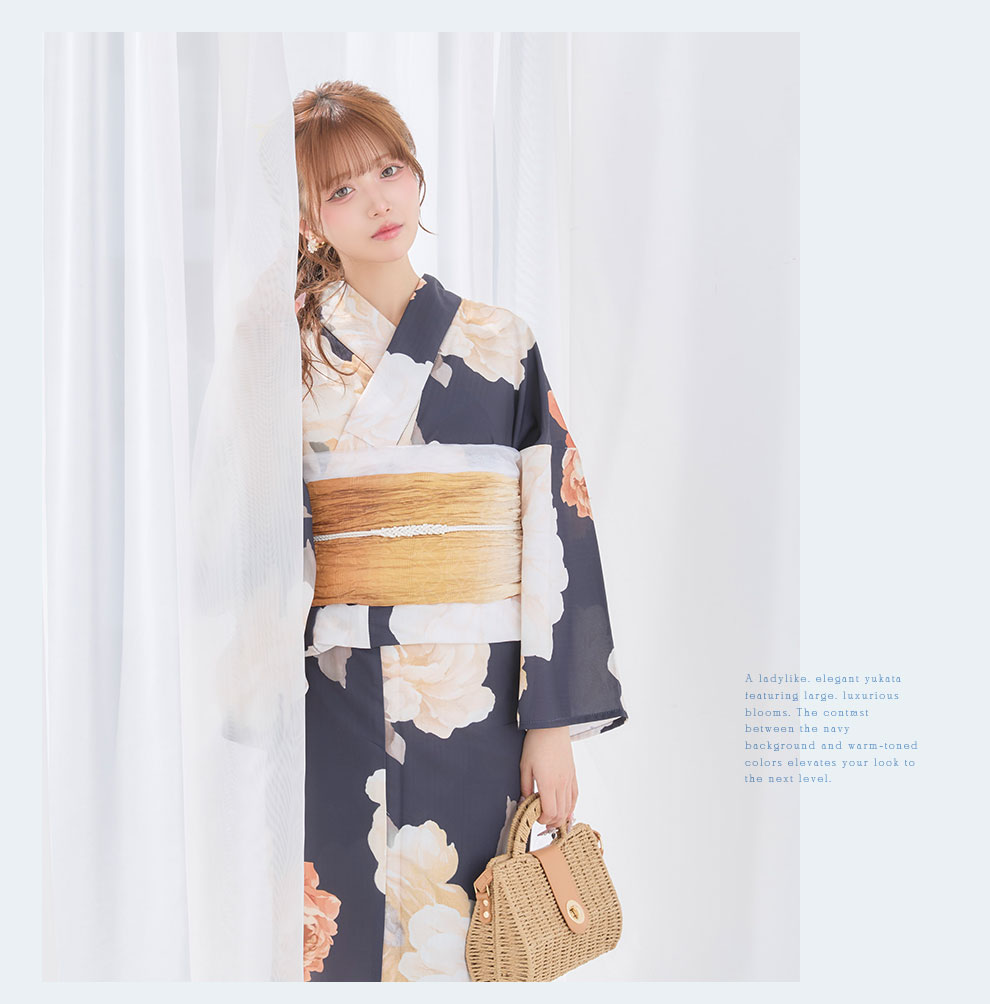kirariさん着用 イエローフラワーネイビー浴衣3