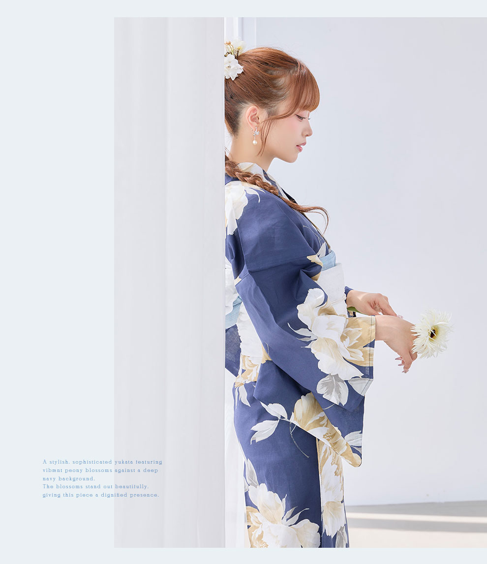 kirariさん着用 ネイビーノーブル牡丹浴衣2