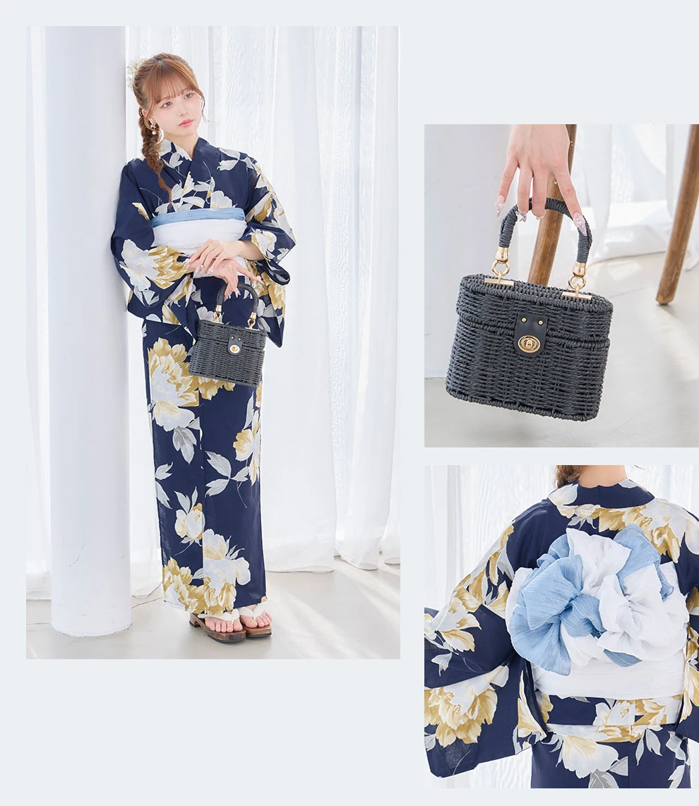 Kirariさん着用 ネイビーノーブル牡丹浴衣3