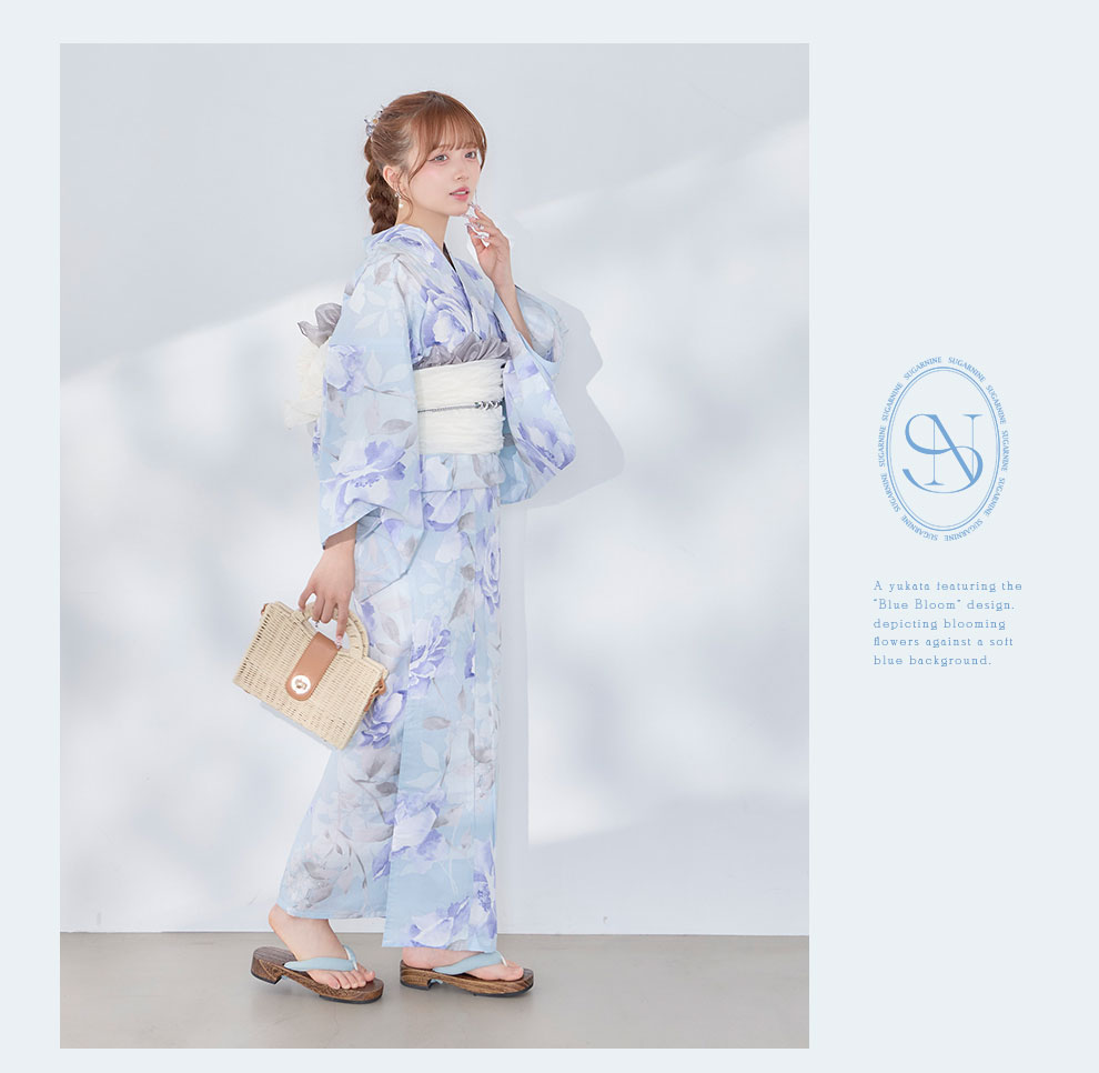 kirariさん着用 ブルーブルームフラワー浴衣2