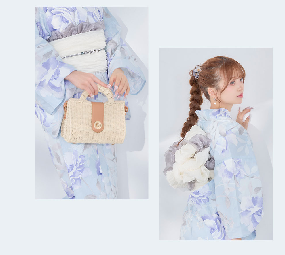 kirariさん着用 ブルーブルームフラワー浴衣3
