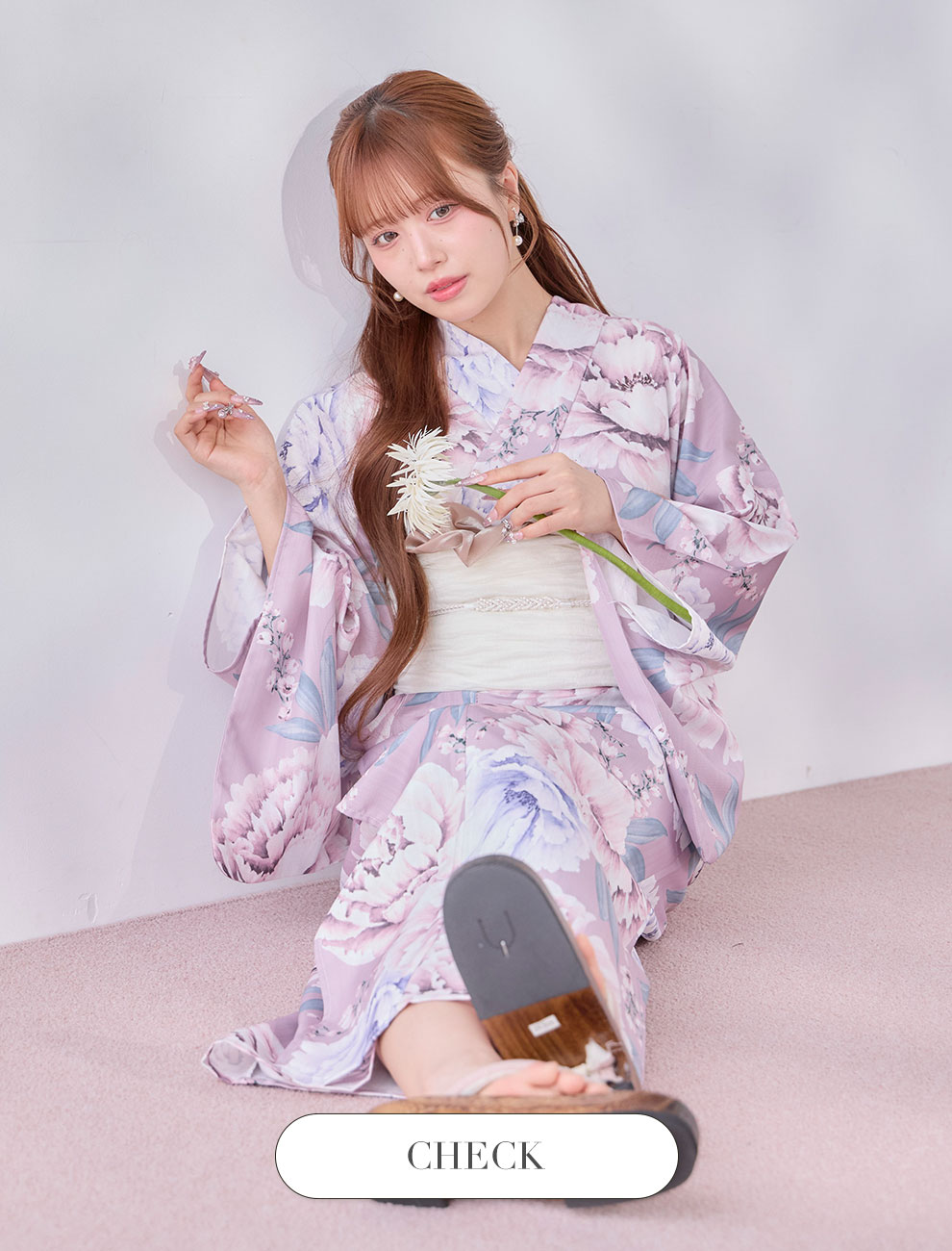kirariさん着用 牡丹竜胆柄ピンク浴衣1
