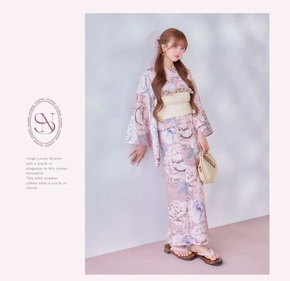 Kirariさん着用 牡丹竜胆柄ピンク浴衣2