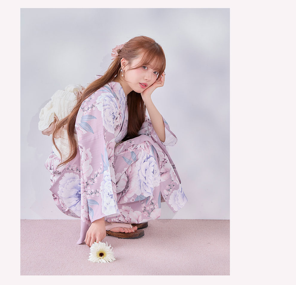 kirariさん着用 牡丹竜胆柄ピンク浴衣3