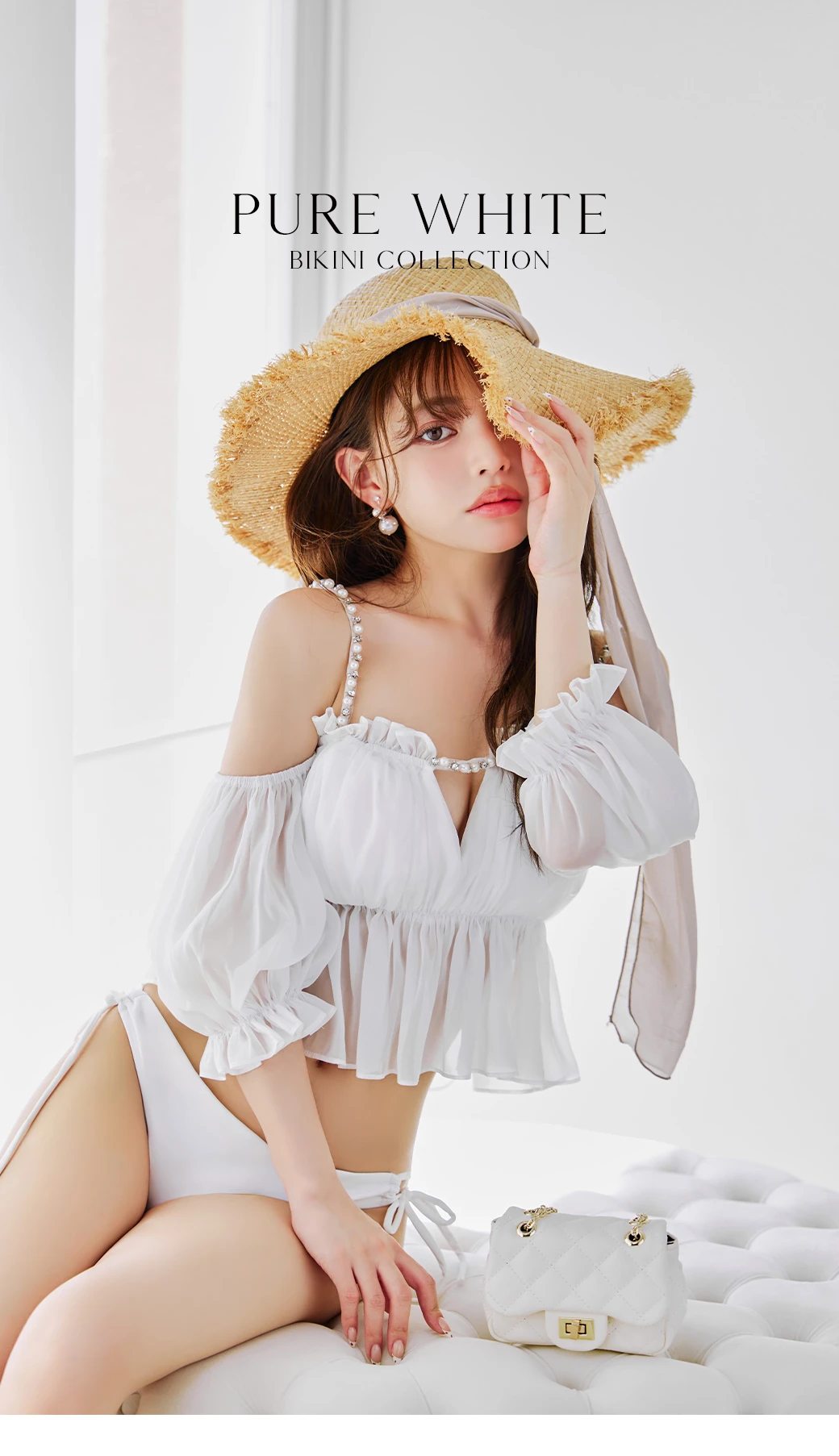 【ビキニ】【水着】 パフスリーブフリルビキニ 2点セット