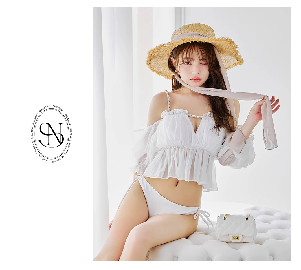 【ビキニ】【水着】 パフスリーブフリルビキニ 2点セット4