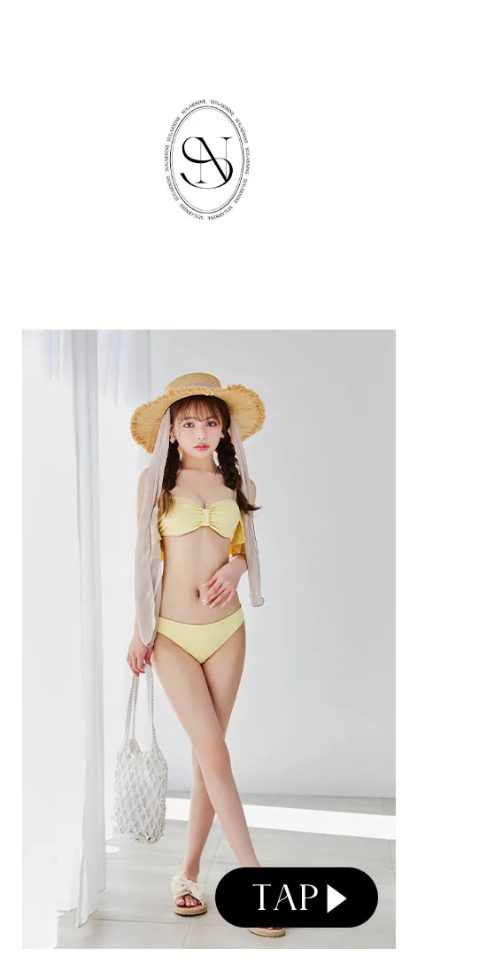 ビジューリボンフリルスリーブビキニ