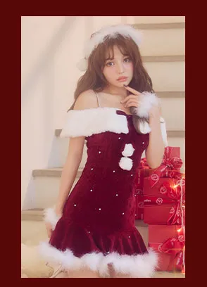 オフショルファービジューマーメイドサンタコスプレ