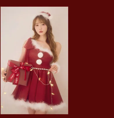 ワンショルリボンドットチュールサンタコスプレ