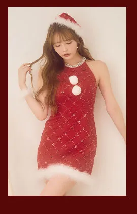 サイドリボンツイードビジューサンタコスプレ【コスプレ5点セット】