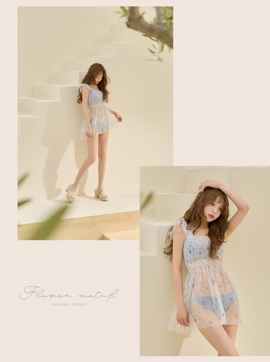 チュール花柄トップス付きビキニ 2