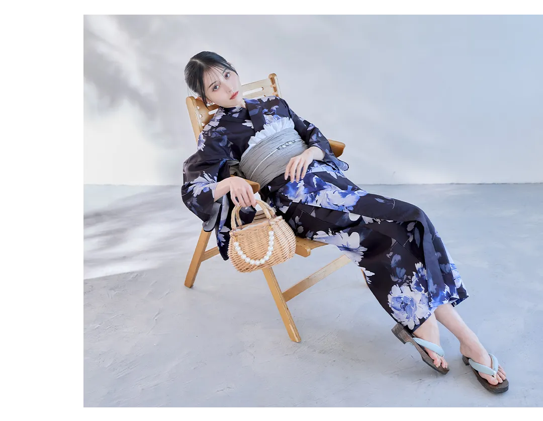 Y-9371-sb-dzjm-NV-F 2026新作浴衣 吉井美優 ネイビー浴衣