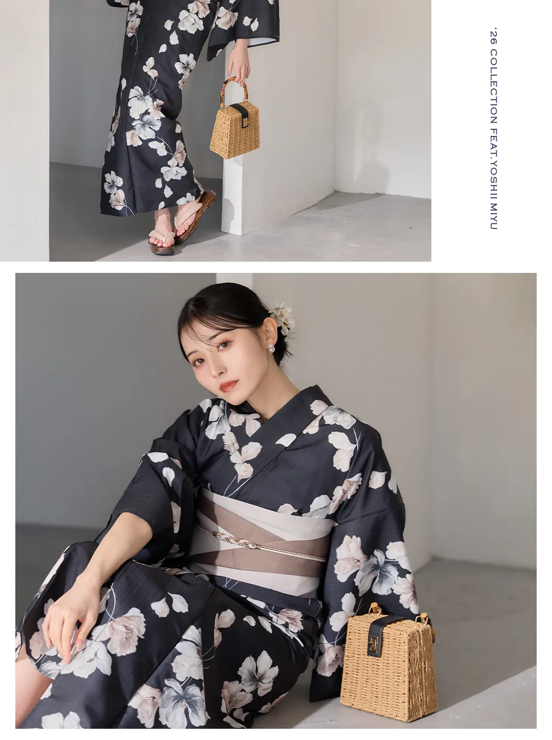 Y-9421-ok-B-F 2026新作浴衣 吉井美優 ネイビー浴衣