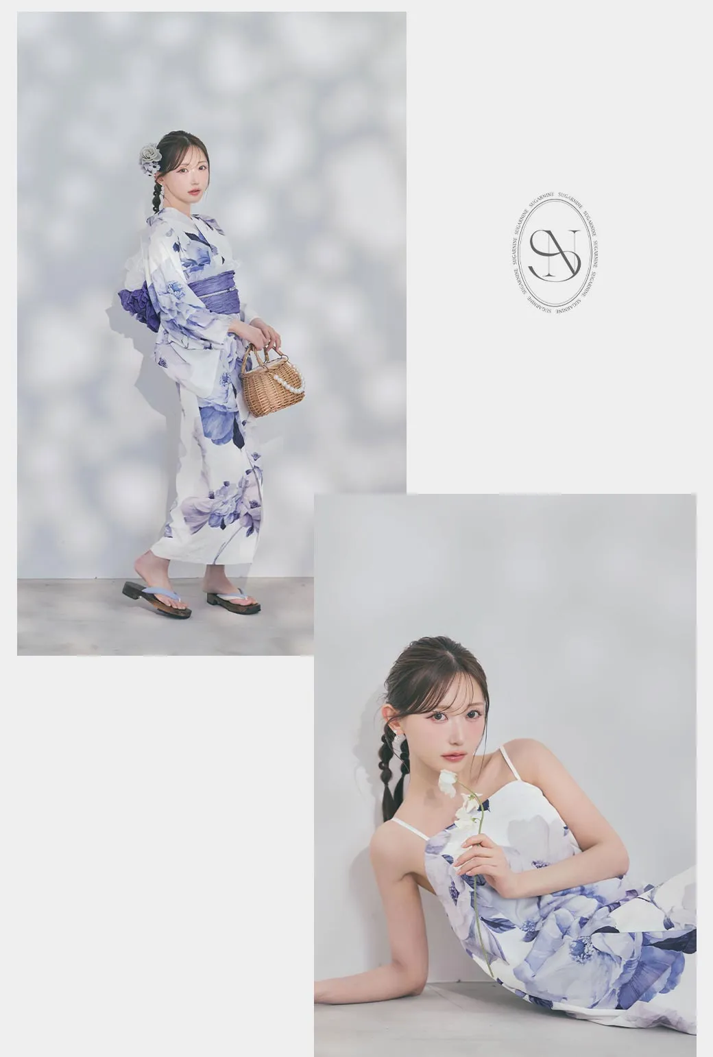 1人で簡単に着られる！ワンピース / セパレート浴衣セット　蒼花牡丹浴衣