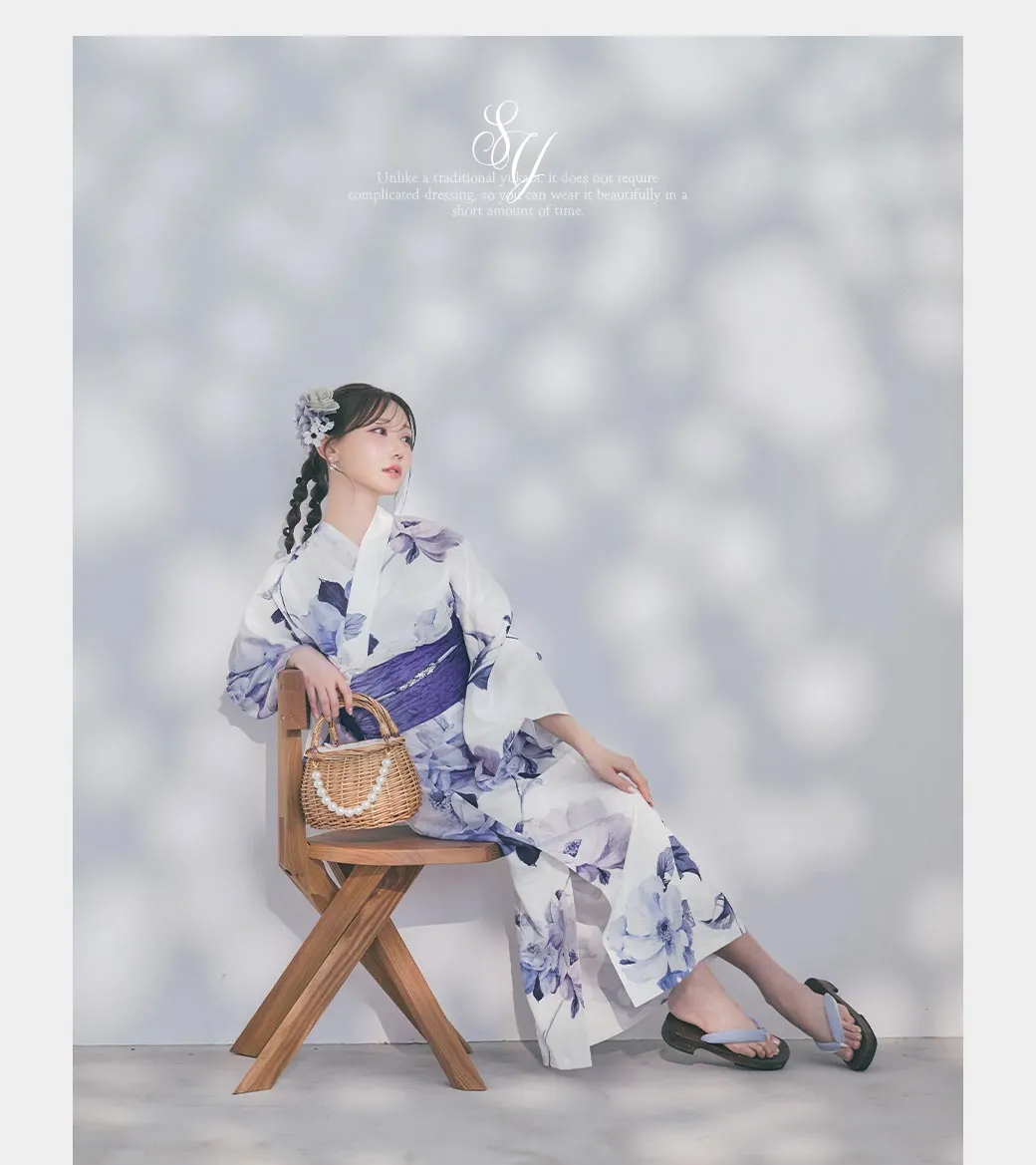 1人で簡単に着られる！ワンピース / セパレート浴衣セット　蒼花牡丹浴衣