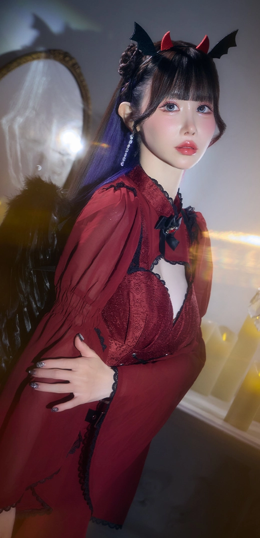 ケープロングスリーブリボンデビルコスプレ着用画像2