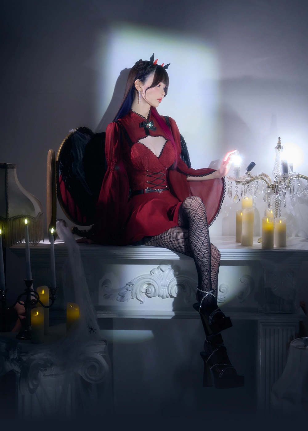 ケープロングスリーブリボンデビルコスプレ着用カット