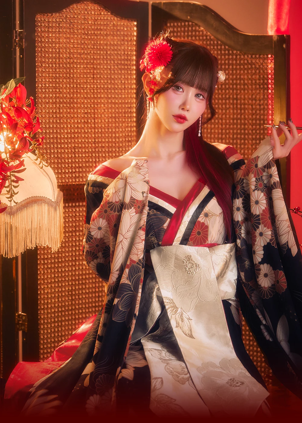 鶴花柄花魁ワンピース着用カット