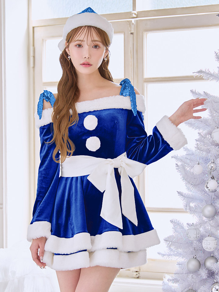 【送料無料！】【サンタ】グリッターリボン2段フレアサンタコスプレ【コスプレ4点セット】【XS-XLサイズ/8カラー】[OF01]