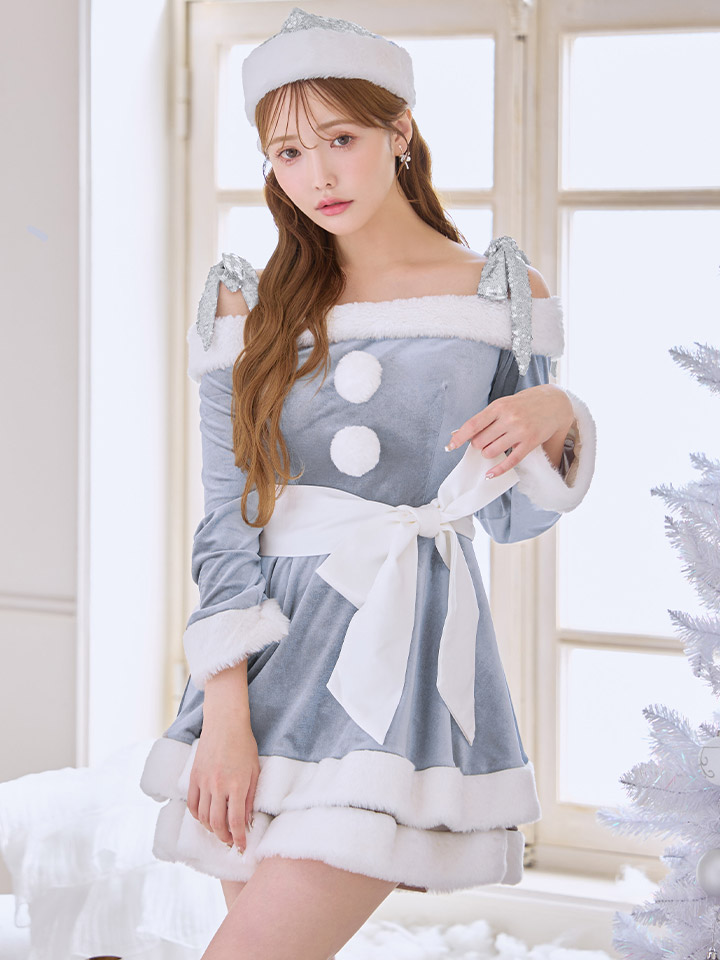 【送料無料！】【サンタ】グリッターリボン2段フレアサンタコスプレ【コスプレ4点セット】【XS-XLサイズ/8カラー】[OF01]