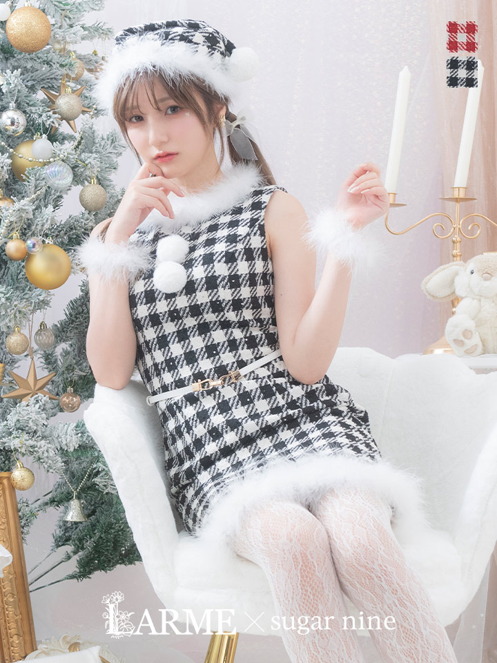 【サンタコス 5点セット】【XS-XLサイズ/2カラー】ギンガムチェック タイトワンピースサンタコスプレ[OF01]